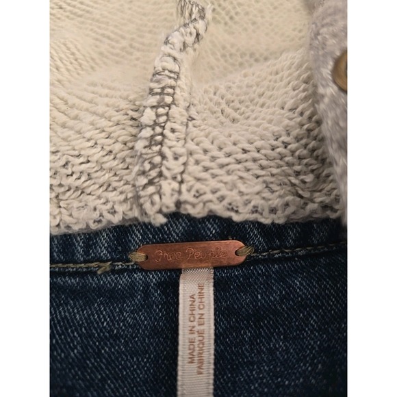 Free People Denim Distressed Hooded Jean /Knit Jacket Coat Women's Size M - Picture 13 of 14